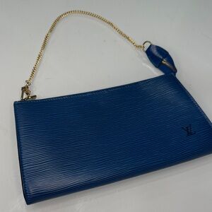 Louis Vuitton Blue Epi Pouchette with aftermarket Gold Chain